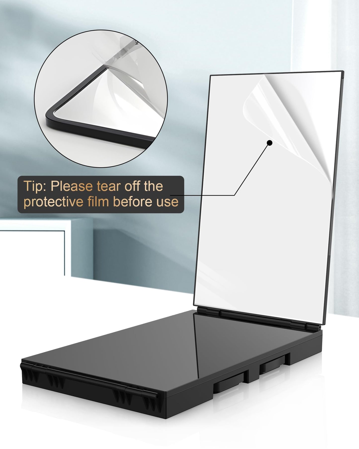 JUSRON 360 Viewing Angle Self Hair Cutting Mirror, Clear Anti-Fog HD Glass (Black Without LED with Accessories)