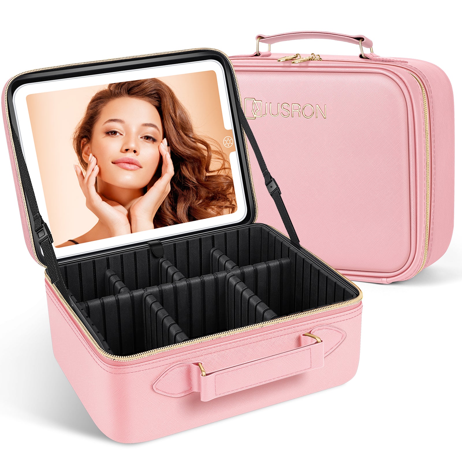 best travel makeup bag with mirror JUSRON Travel Cosmetic Bag with Illuminated Mirror 3 Color Scenes Adju – JUSRON®