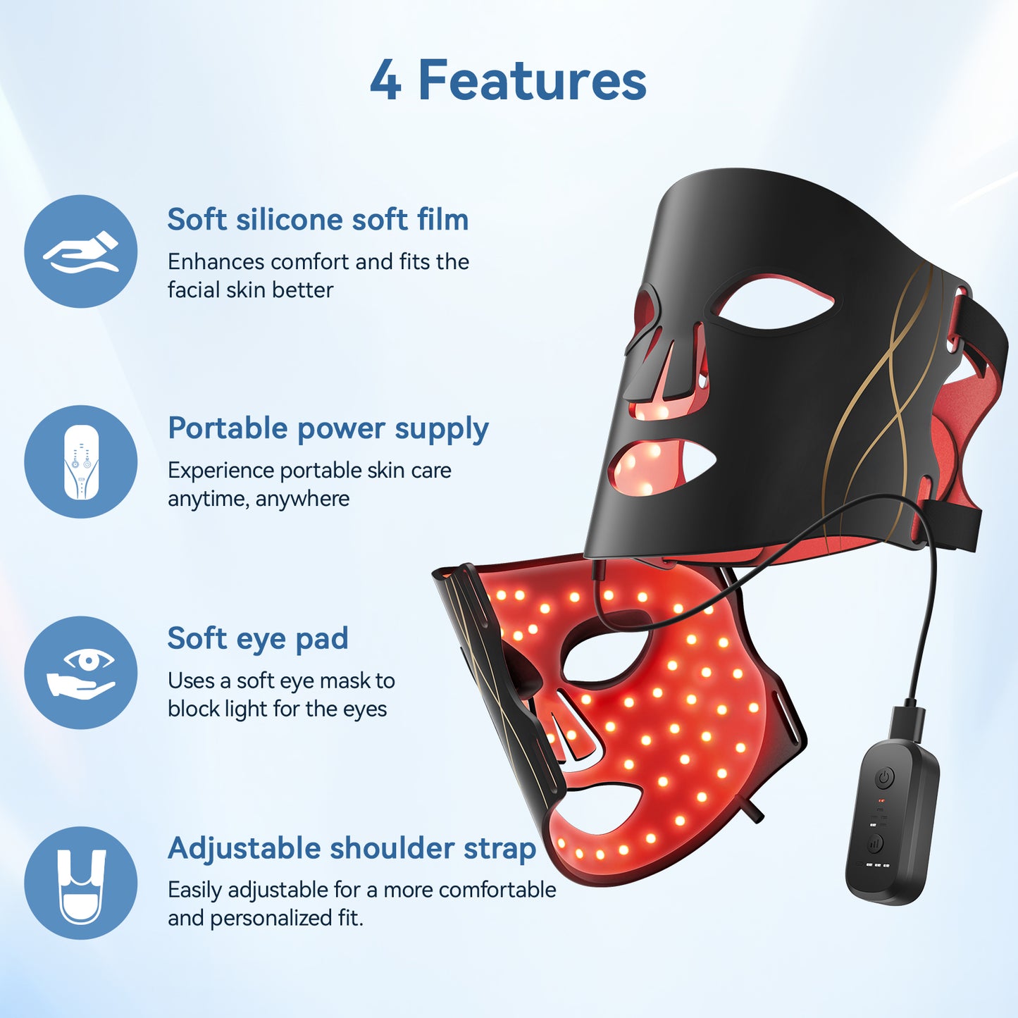 LED Light Therapy Mask Skin Care Mask, LED Red 630±5nm & NIR 830nm Wavelength for Home Use