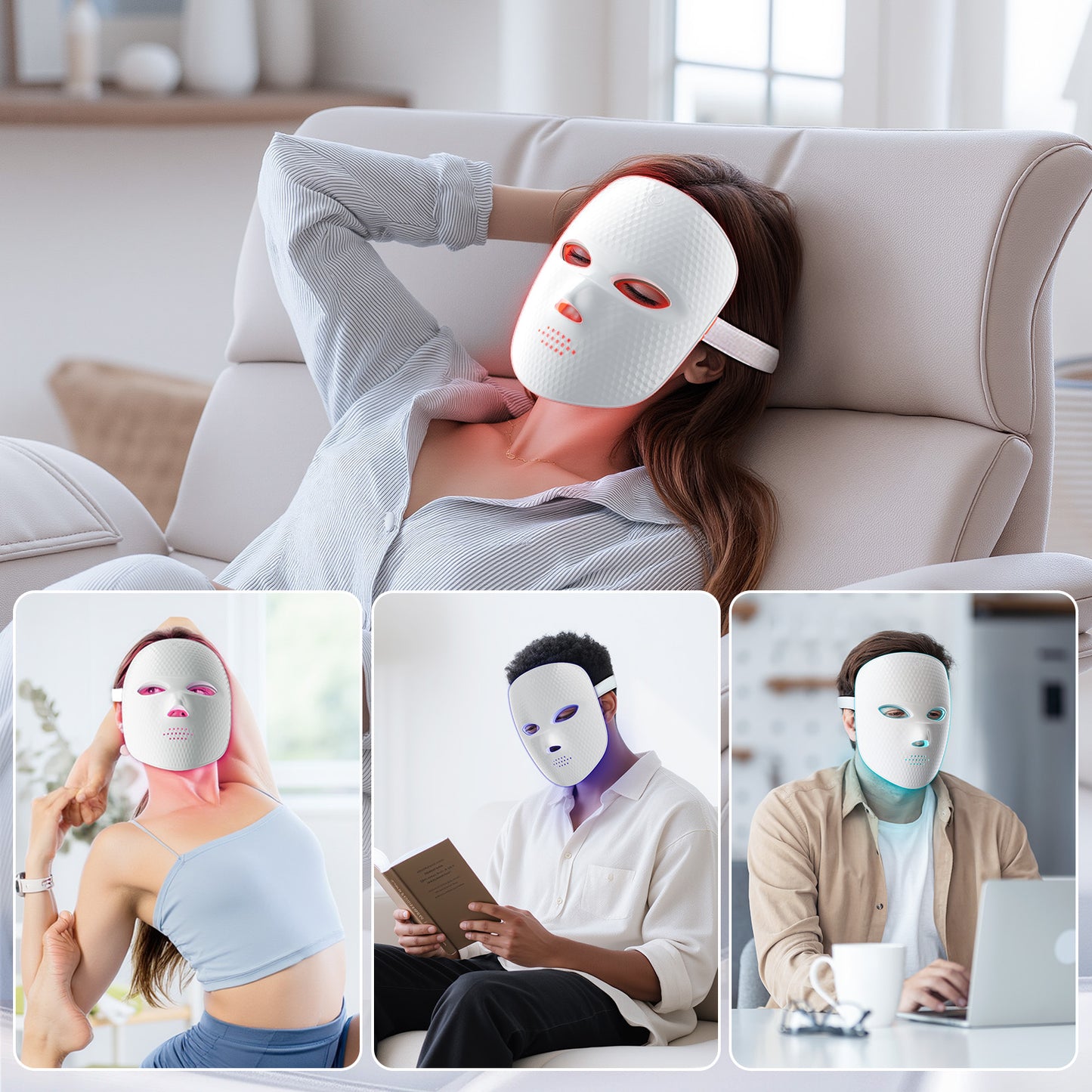 Red Light Therapy Mask for Face,Cordless LED Face Mask Light Therapy LED Silicone Mask for Home Working Travel Yoga Sleep