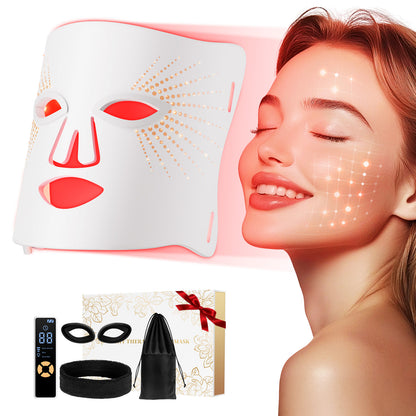 Red Light Therapy for Face-LED Face Mask Light Therapy with 3 Gears,2500mAh Battery,Remote Control,Infrared Red Light Therapy Mask for Home Working Travel Yoga Sleep