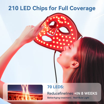 LED Light Therapy Mask Skin Care Mask, LED Red 630±5nm & NIR 830nm Wavelength for Home Use