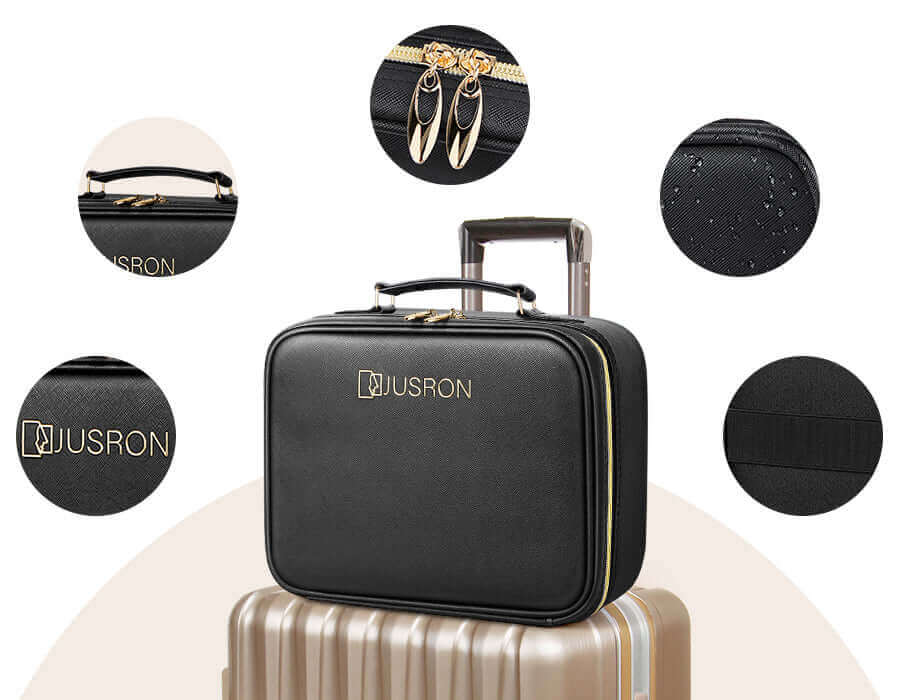 best travel makeup bag with lighted mirror JUSRON Travel Cosmetic Bag with Illuminated Mirror 3 Color Scenes Adju – JUSRON®