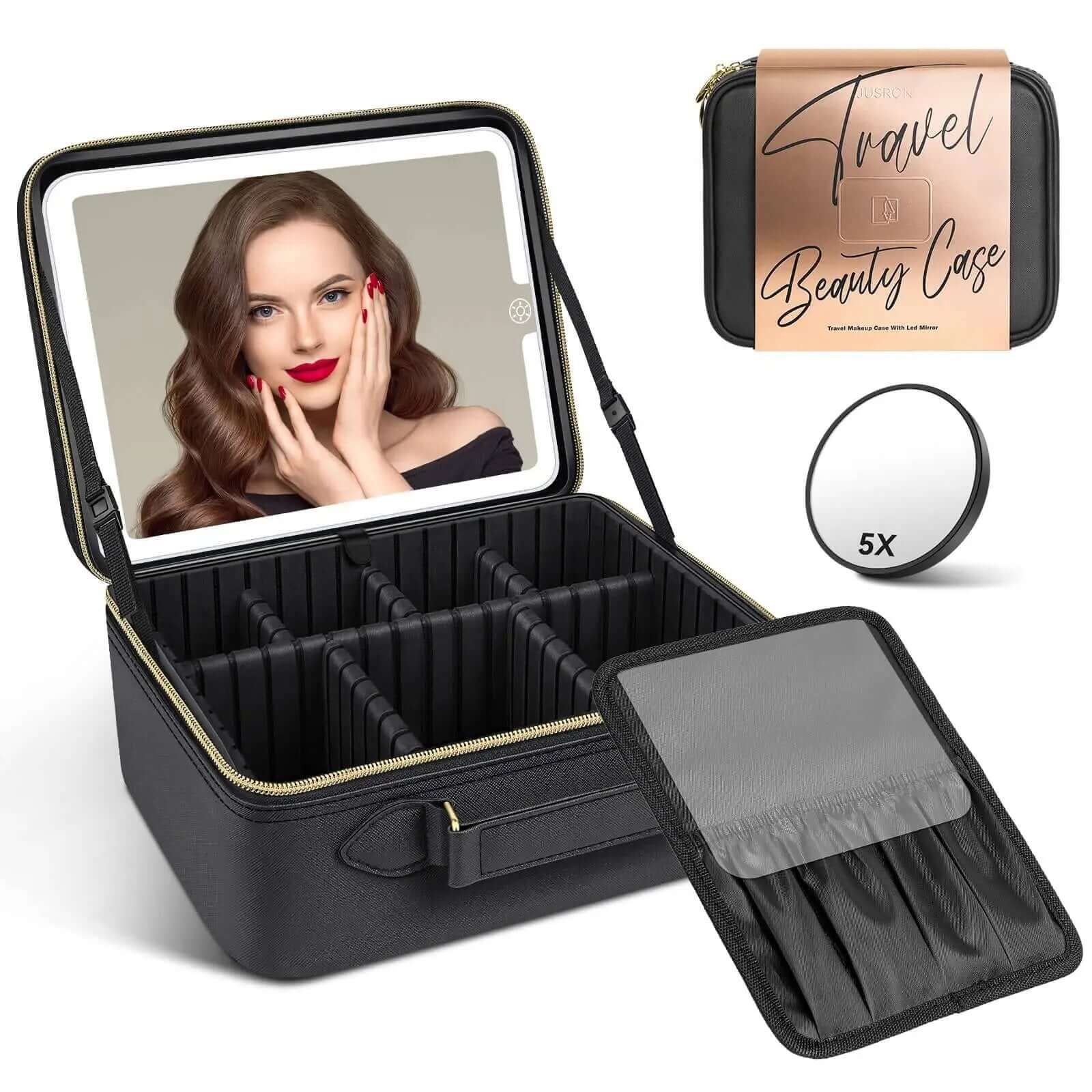 JUSRON Travel Cosmetic Bag with Illuminated Mirror 3 Color Scenes Adju – JUSRON® JUSRON Travel Cosmetic Bag with Illuminated Mirror 3 Color Scenes Adju – JUSRON®