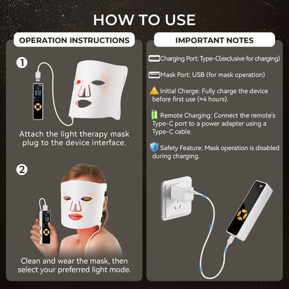Red Light Therapy for Face-LED Face Mask Light Therapy with 3 Gears,2500mAh Battery,Remote Control,Infrared Red Light Therapy Mask for Home Working Travel Yoga Sleep