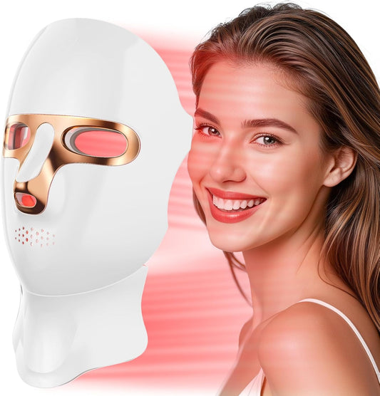 Red Light Therapy Mask for Face,LED Face Mask for Skin Care, 7 Colors Portable Red Light Face Mask, Facail Skin Care Mask for Home & Travel Use (Gold)