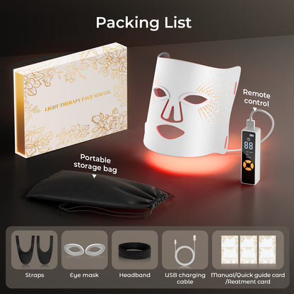 Red Light Therapy for Face-LED Face Mask Light Therapy with 3 Gears,2500mAh Battery,Remote Control,Infrared Red Light Therapy Mask for Home Working Travel Yoga Sleep