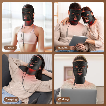 Red Light Therapy for Face,LED Face Mask Light Therapy with Neck Device,103 3-in-1 Light Beads,Remoter Rechargeable,Timing Function,Infrared Red Light Therapy Mask for Home (Maroon)