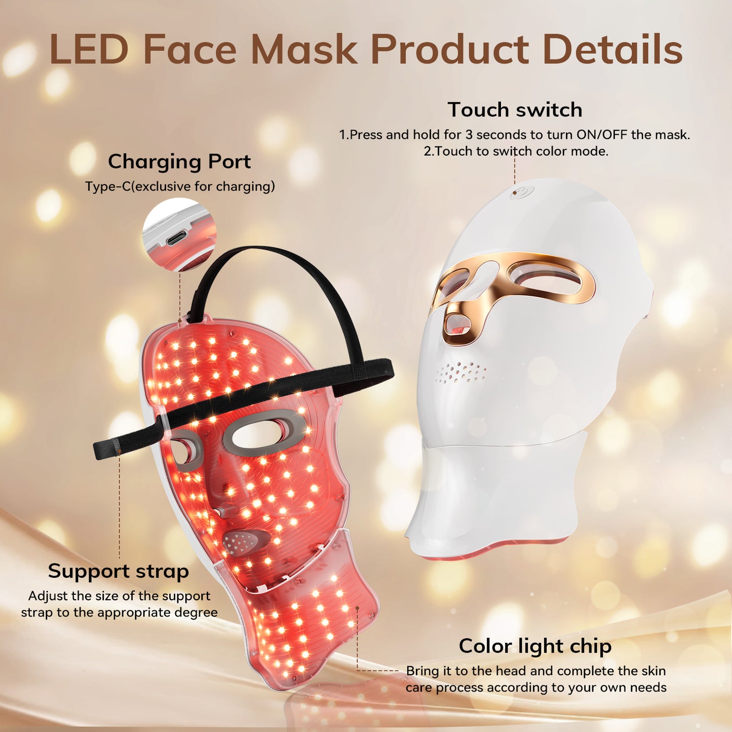 Red Light Therapy Mask for Face,Cordless LED Face Mask Light Therapy,USB C Rechargeable,Infrared Lights Masks for Home Working Travel Yoga Sleep