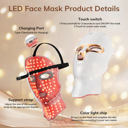 Red Light Therapy Mask for Face,Cordless LED Face Mask Light Therapy,USB C Rechargeable,Infrared Lights Masks for Home Working Travel Yoga Sleep