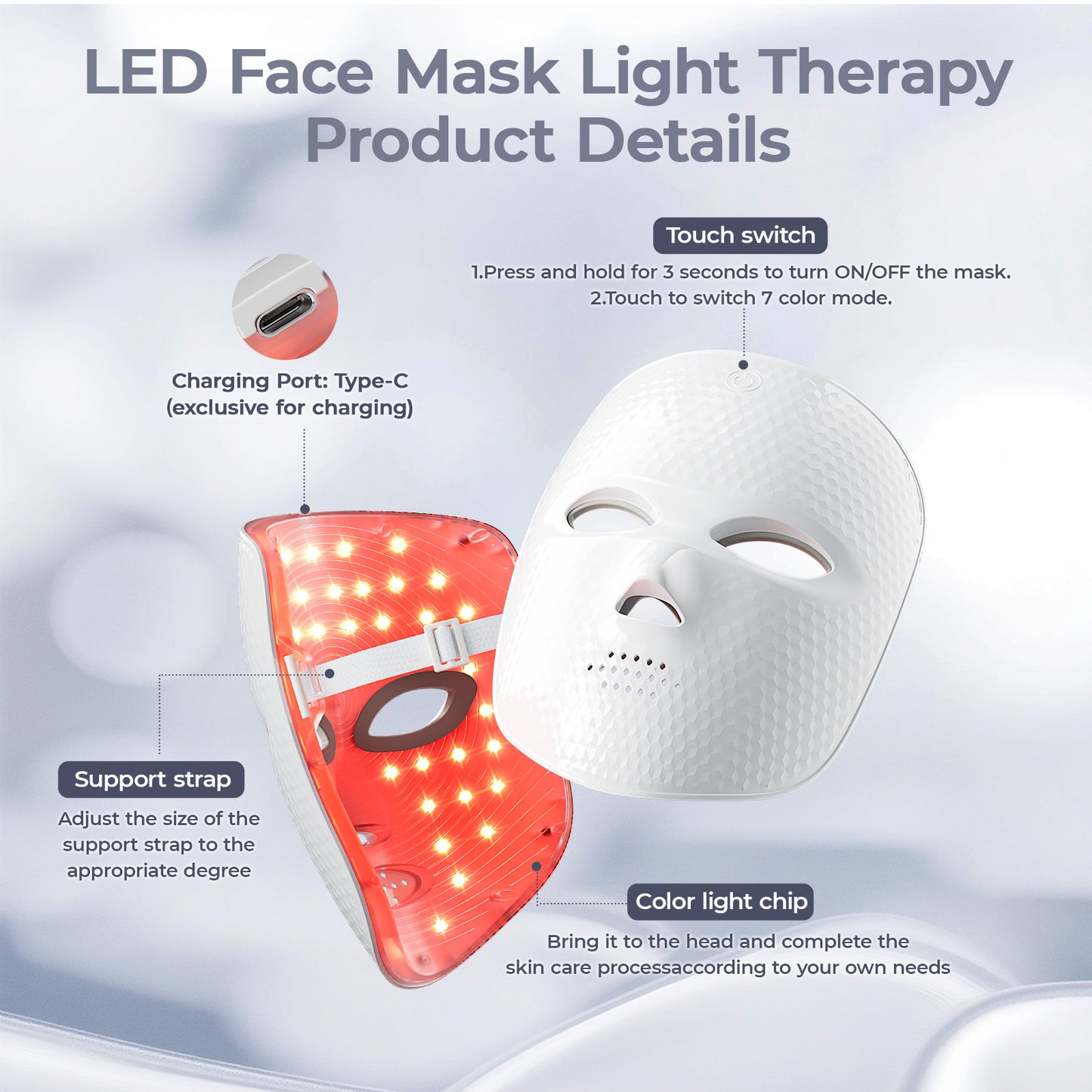 Red Light Therapy Mask for Face,Cordless LED Face Mask Light Therapy LED Silicone Mask for Home Working Travel Yoga Sleep