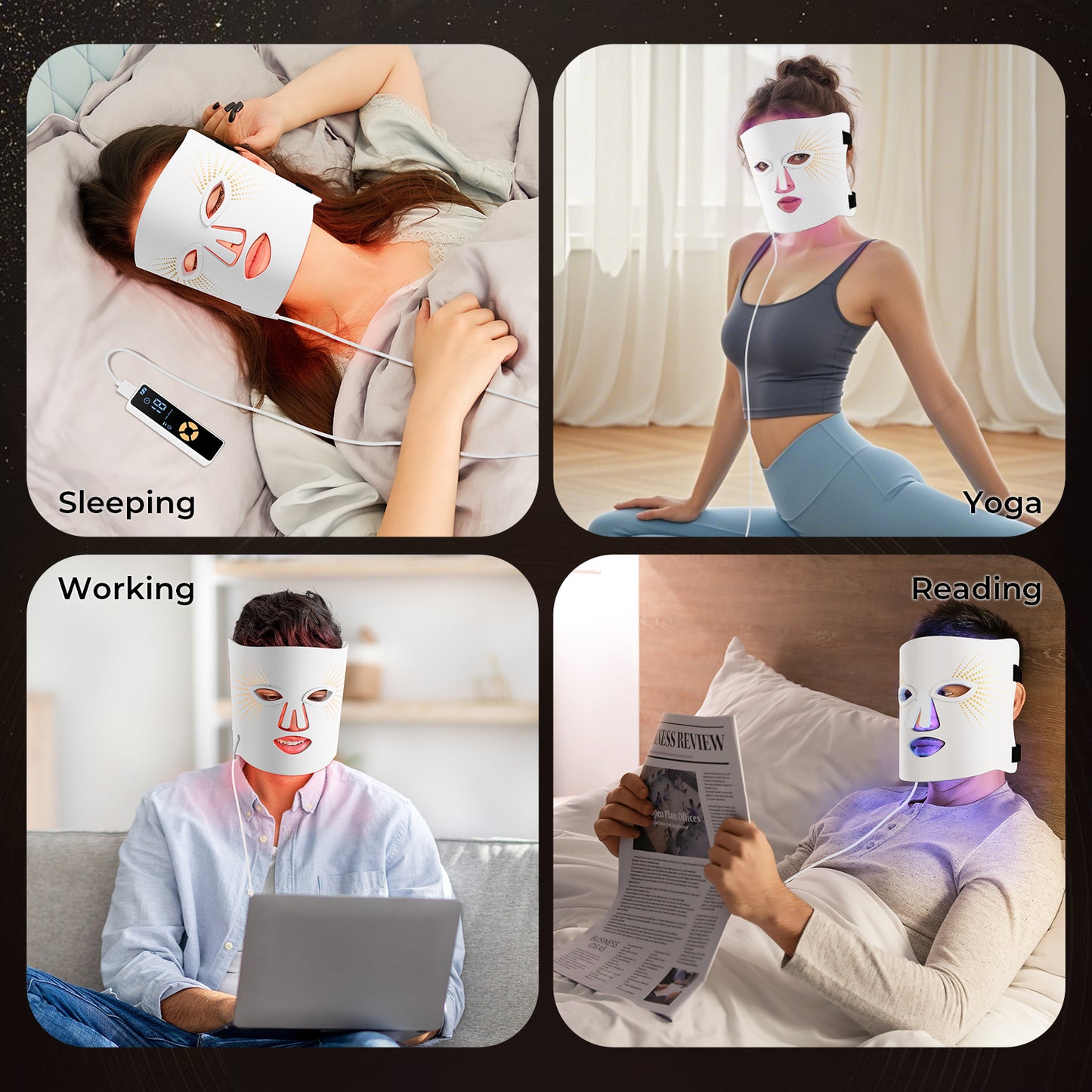 Red Light Therapy for Face-LED Face Mask Light Therapy with 3 Gears,2500mAh Battery,Remote Control,Infrared Red Light Therapy Mask for Home Working Travel Yoga Sleep
