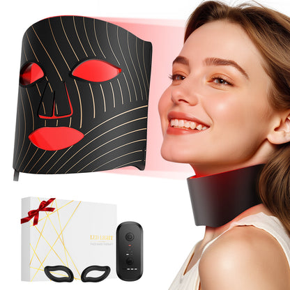 Red Light Therapy for Face,LED Face Mask Light Therapy with Neck Device,103 3-in-1 Light Beads,Remoter Rechargeable,Timing Function,Infrared Red Light Therapy Mask for Home (Maroon)