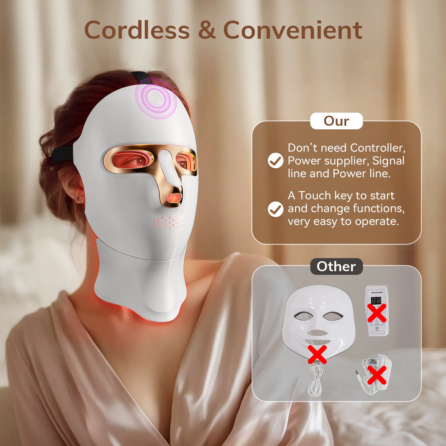 Red Light Therapy Mask for Face,Cordless LED Face Mask Light Therapy,USB C Rechargeable,Infrared Lights Masks for Home Working Travel Yoga Sleep