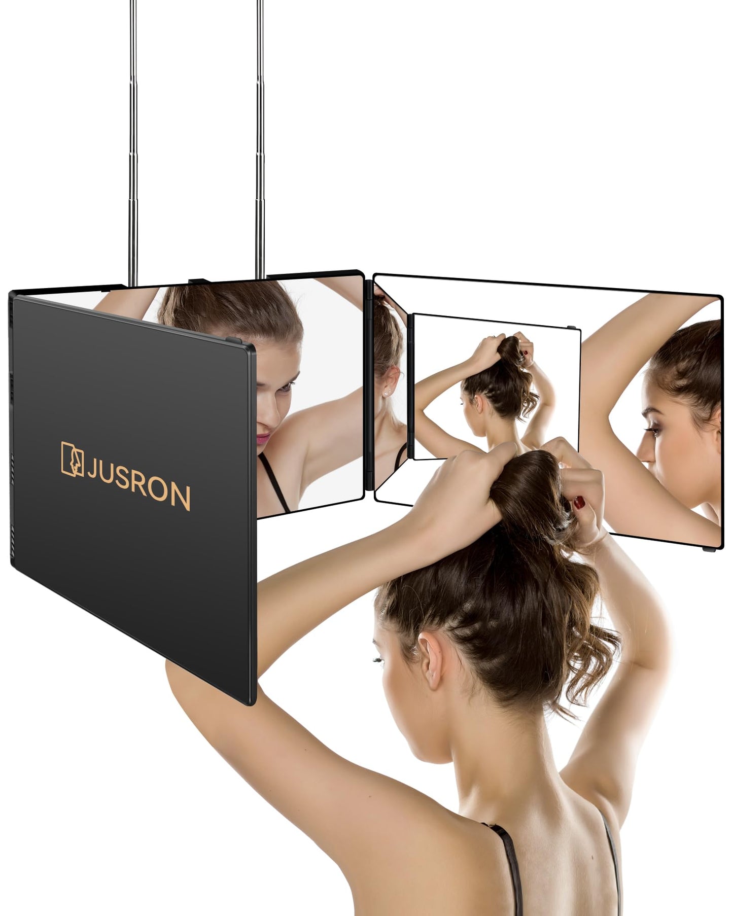 JUSRON 3 Way Mirror for Self Hair Cutting 360 Viewing Angle Self Hair Cutting Mirror, Clear Anti-Fog HD Glass