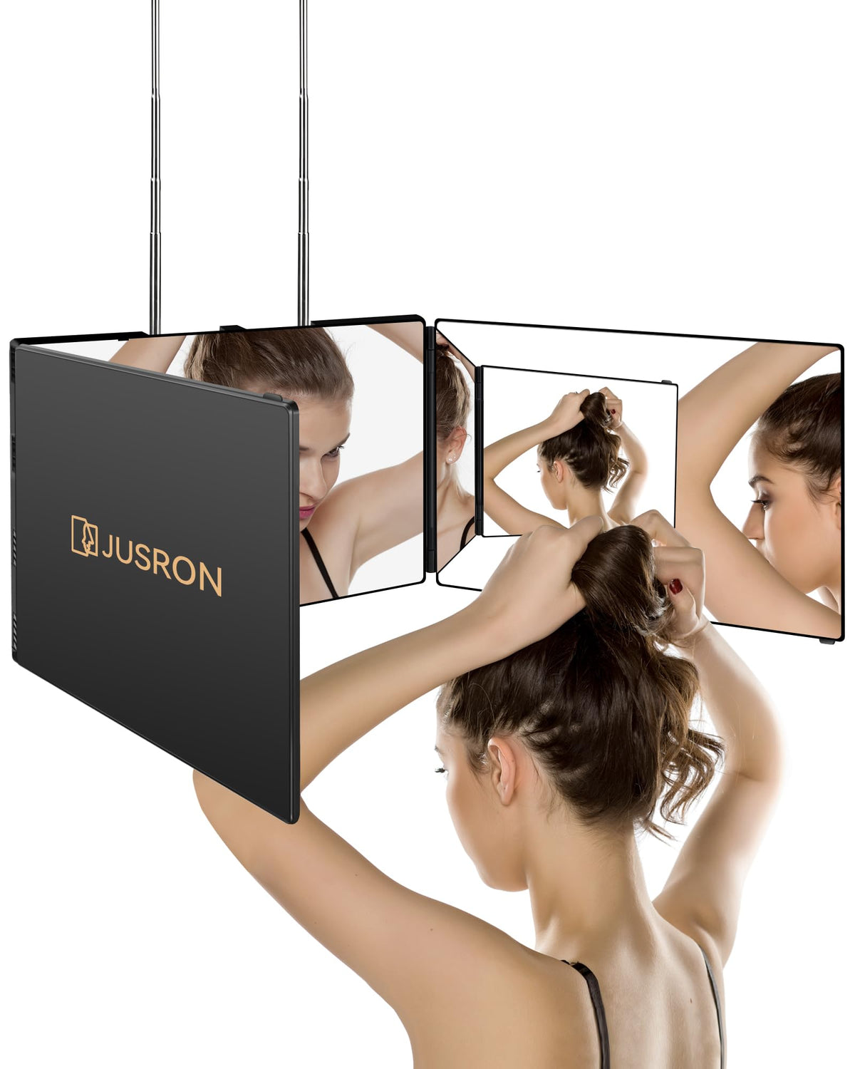 Yiarsky Miroir Pliant 3 Voies Avec Crochet Télescopique – Miroir Maquillage Voyage 180° Réglable – Noir Portable Maquillage Coiffure