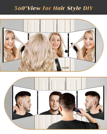 JUSRON 360 Viewing Angle Self Hair Cutting Mirror, Clear Anti-Fog HD Glass (Black Without LED with Accessories)