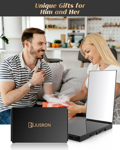 JUSRON 360 Viewing Angle Self Hair Cutting Mirror, Clear Anti-Fog HD Glass (Black Without LED with Accessories)