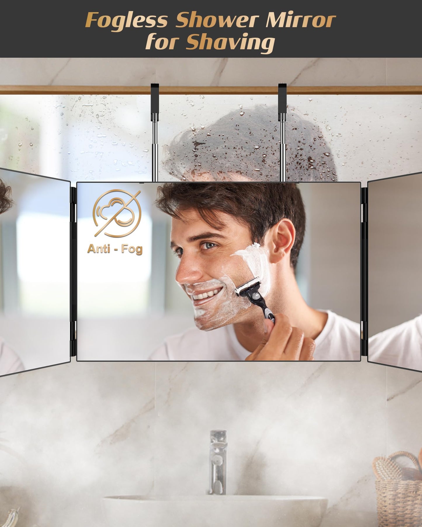 JUSRON 360 Viewing Angle Self Hair Cutting Mirror, Clear Anti-Fog HD Glass (Black Without LED with Accessories)